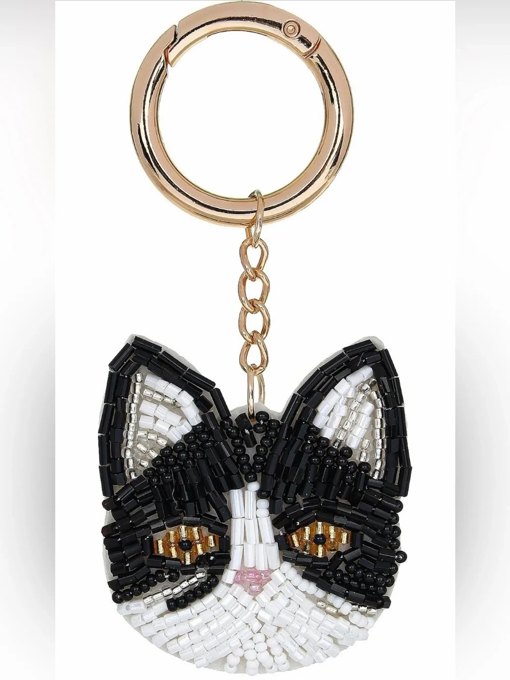 Beaded Handmade Cat Face Keychain or Bag Charm